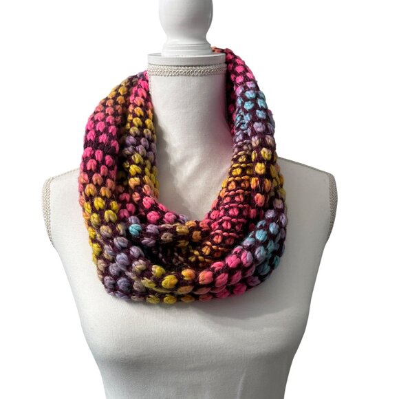 Colorful Crochet Chunky Knit Multicolor Girls Infinity Winter Scarf - Picture 1 of 7
